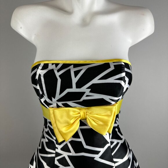 Vtg y2k Gunne Sax Black Yellow Strapless Mini Bubble Dress Juniors Size 3 Glam - Picture 2 of 6